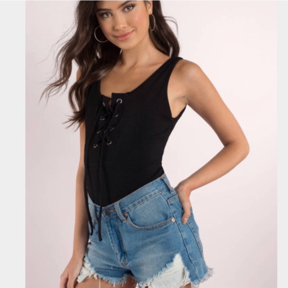 Black lace up body suit